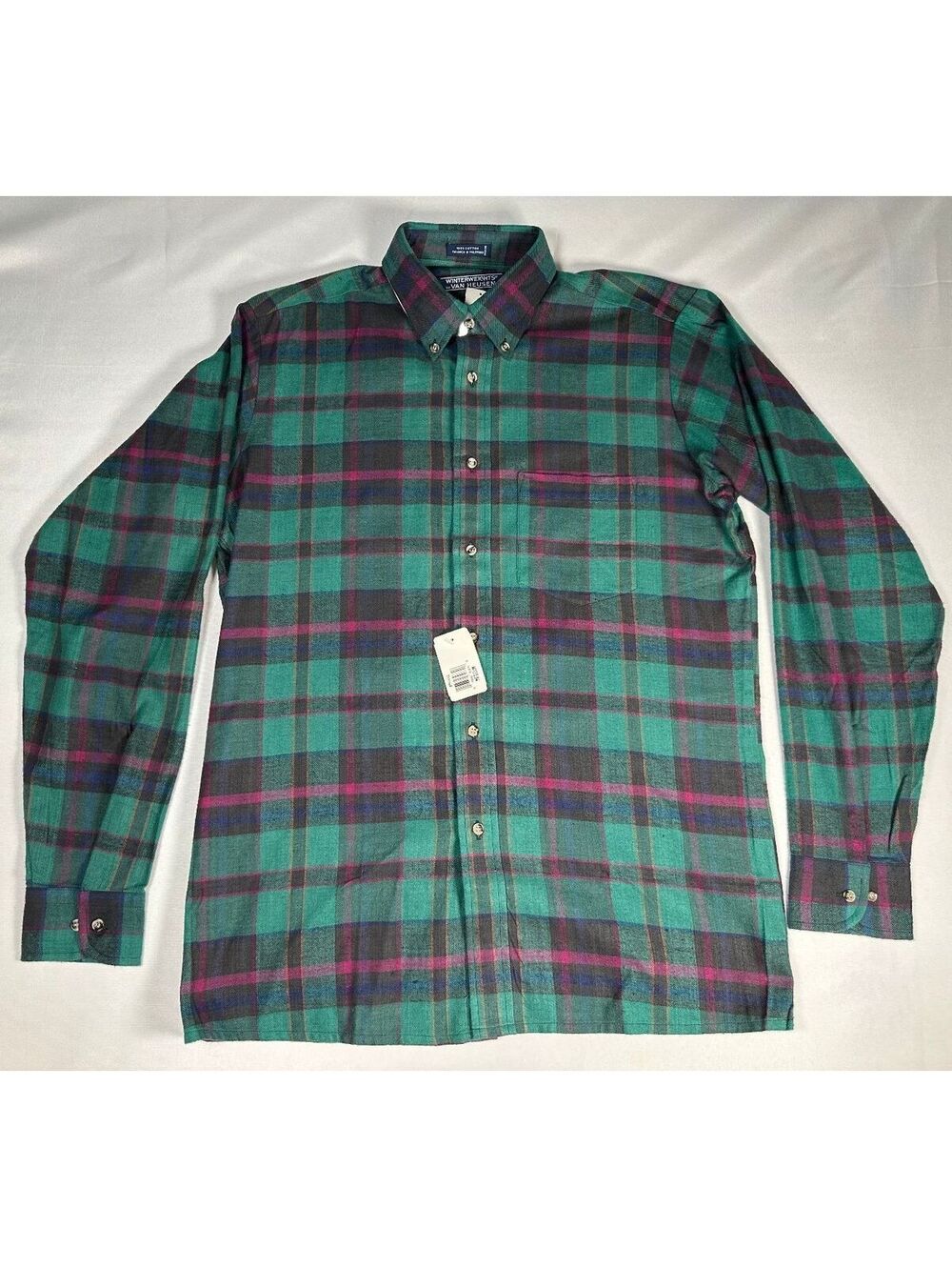 Vintage Van Heusen Winterweights Men Medium Plaid Button-Down Shirt